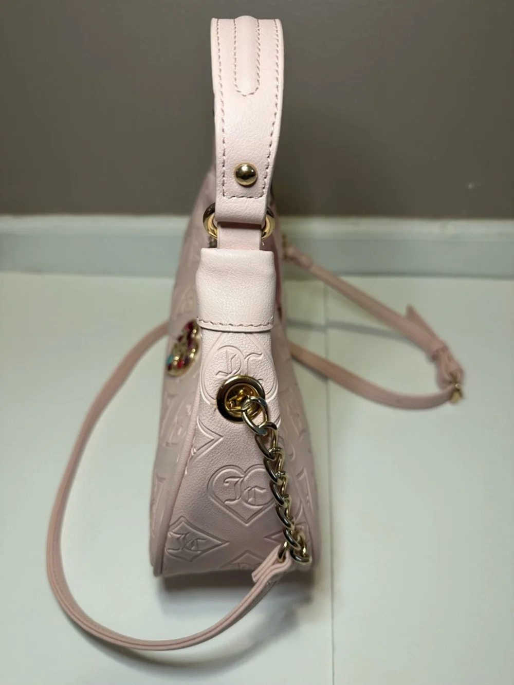 Juicy Couture New Glitzed Out Hobo Convertible Bag in Pink Clay Faux Leather